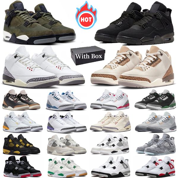 

With box jumpman 4s 3s 4 basketball shoes men woman Olive Military Black Cat White Cement fire red Palomino Blue Dark mocha Thunder trainers mens sports sneakers 36-47, 35