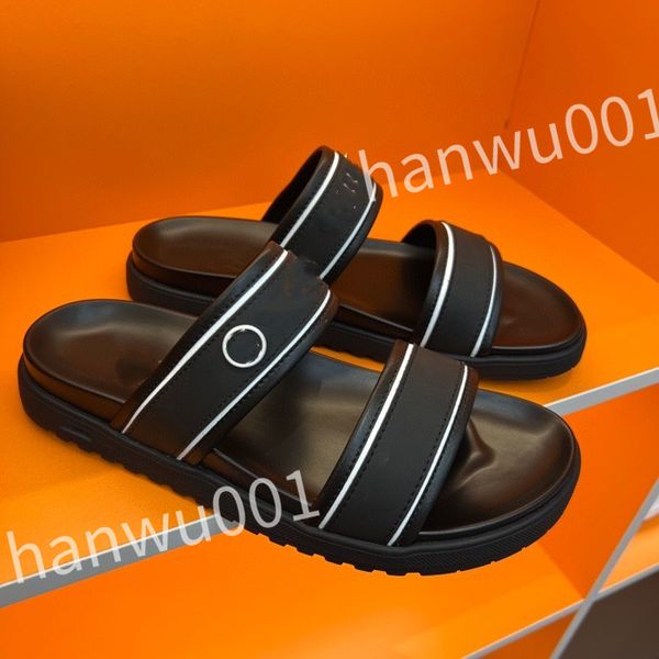 

new quality designer men's luxury slippers platform leisure summer wide flat beach sandals, Black