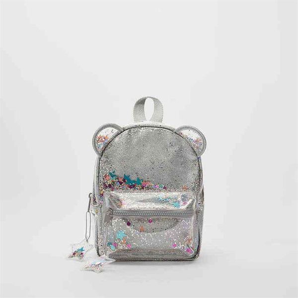 

2021 new silver cat ear glitter mini backpack ladies or cute children glitter sequin backpack y1105242w