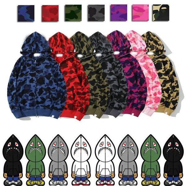 

mens designer hoodie full zip up shark hoodies for woman black camouflage jacket blue hoody hooded sweatshirt man womens sweater long sleeve