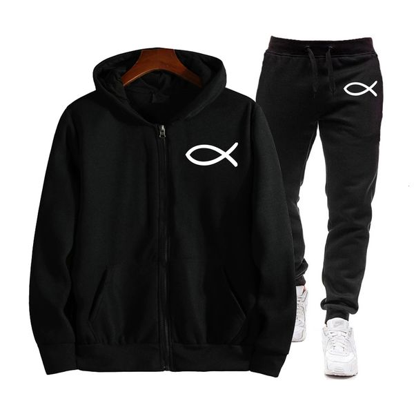

men's tracksuits spring and winter sweatshirt christian jesus fish zipper hoodie brand pullover warm wool casual street 230421, Gray