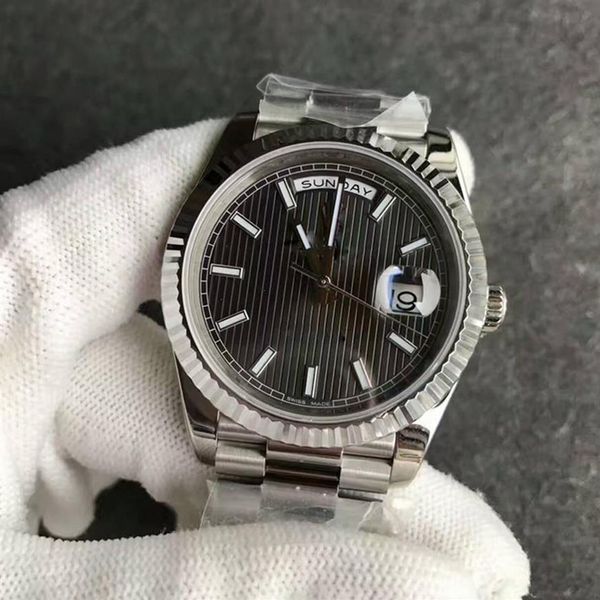 

new president mens watch sweep automatic movement mechanical day date silver stainess sapphire gray face solid clasp men watches255q, Slivery;brown