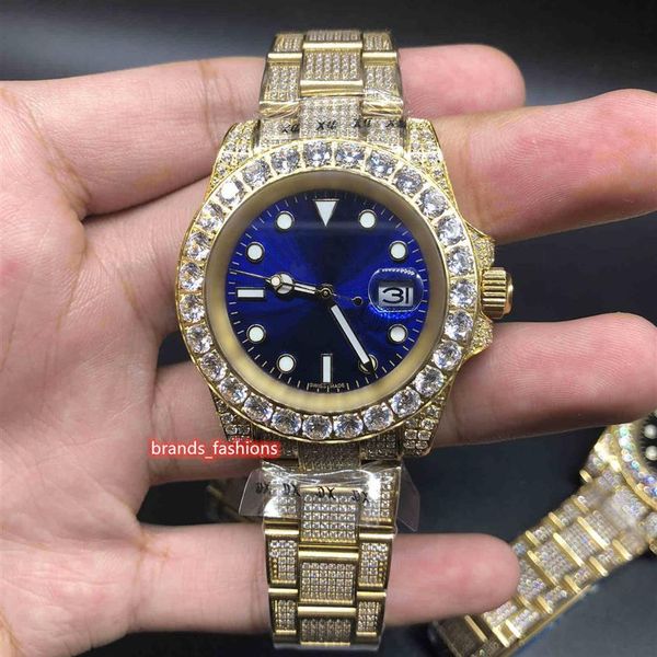 

new upgraded version of men's ice diamond watch gold stainless steel case strap watches automatic mechanical wristwatch301n, Slivery;brown