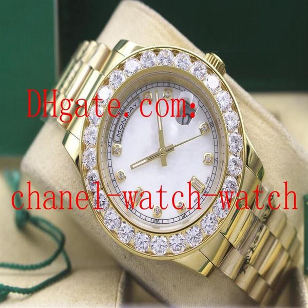 

41mm 18kt gold day date president big diamond 118238 automatic movement watch white dial mens sports wristwatches307n, Slivery;brown