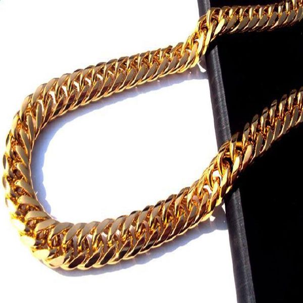 

heavy mens 24k real solid gold finish thick miami cuban link necklace chain306c, Silver
