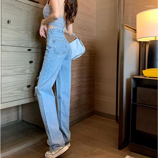 

Women' Jeans Large Women' Wear Perforated Pants Spring And Summer 2023 Loose Straight Retro High Waist Wide Leg Long, Zx6718
