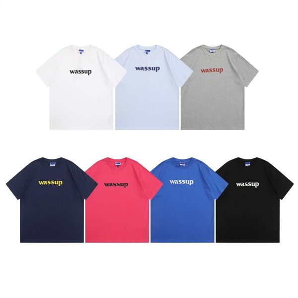 

t shirt wassup cotton short sleeve t-shirt summer fashion brand ins versatile loose couple half sleeve men and women, White;black