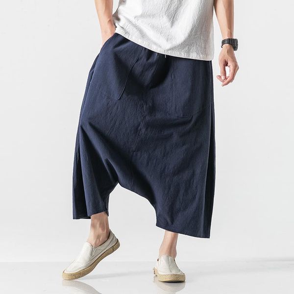 

pants fashion loose cross pants men harajuku style plus size harem pants 2022 linen casual pants japanese harajuku men sweatpants 5xl, Black