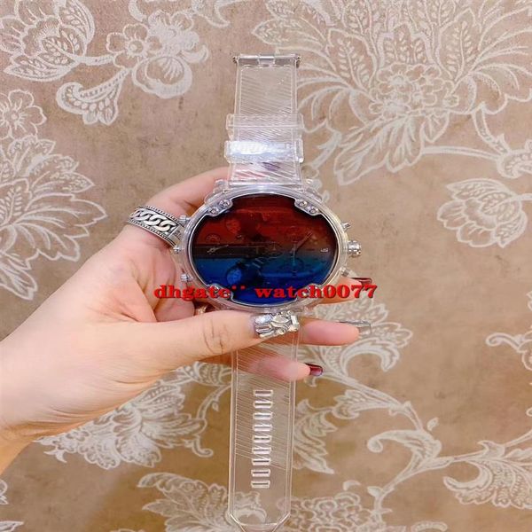 

new dz1427 mr daddy 2 0 clear polyurethane strap chronograph men's watch 14272506, Slivery;brown