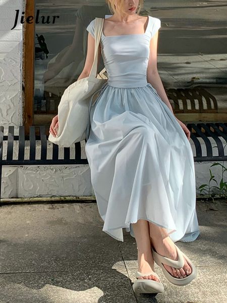 

casual dresses jielur summer white elegant female midi dress korean clothing short sleeve beach style party evening office lady fashion 2304, Black;gray