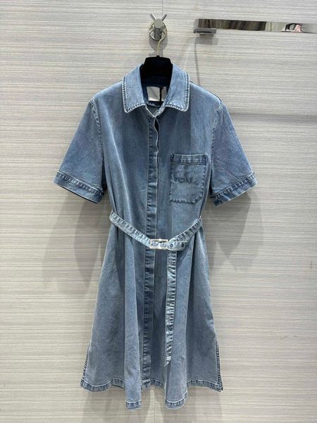 

23ss womens designer clothing summer dresses women dress vintage wash water denim shirt short sleeve dress womens clothing, Black;gray