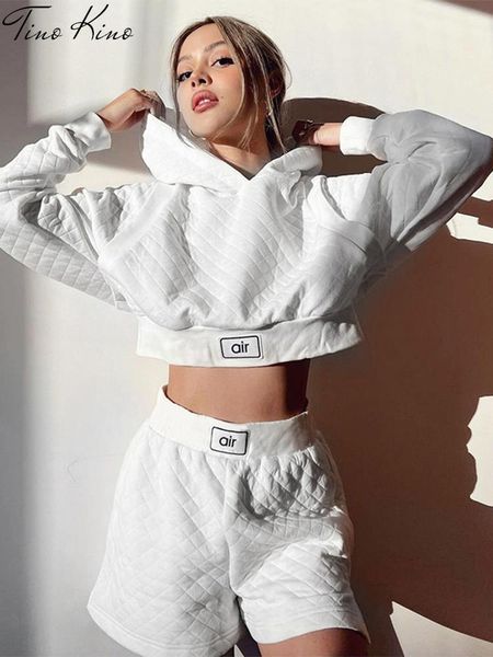 

dress autumn casual hoodies shorts sets women white texture squares two piece sets womens 2022 fashion long sleeve female outfit