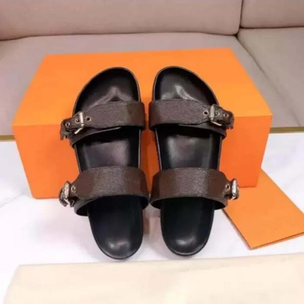 

sandals slide black leather trainers slipper women mens flat mule waterfront brown flower sandal womens high heels shoes 36-45