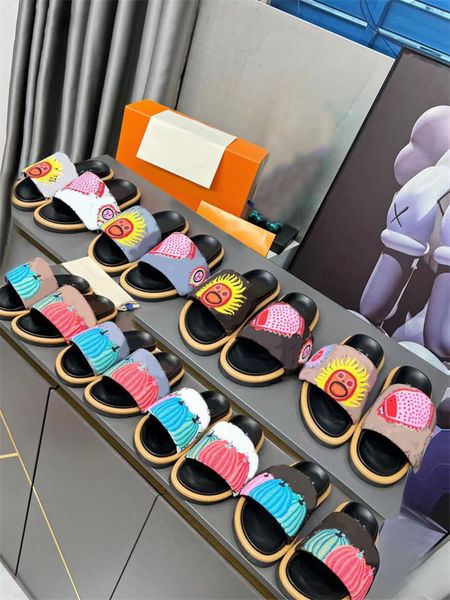 

designers pool pillow mules yayoi kusama women sandals sunset flat comfort mules padded front strap slippers fashionable easy-to-wear waterf, Black