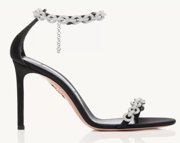 

sandals shoes pumps high heels luxury aquazzus love link bridal wedding women crystalembellished straps elegant lady elegant glad1661997, Black