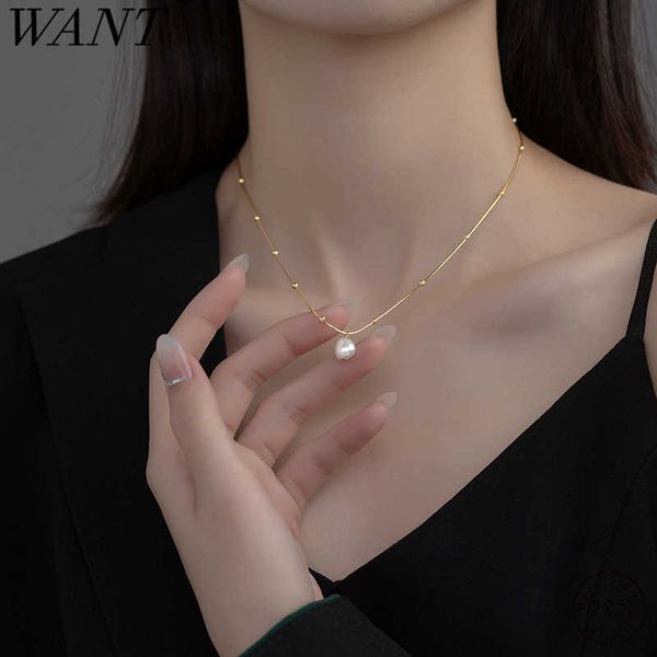 

pendant necklaces wantme 925 sterling silver fashion simple snake bone chain natural baroque pearl necklace for women elegant clavicle jewel