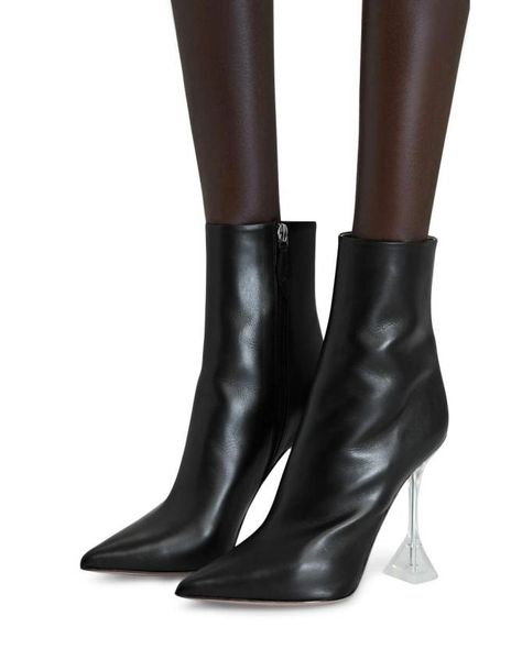

amina muaddi giorgia highheeled ankle boots clear cubic heel pointed toes side zip pullon leather outsole booties for women leis4750396, Black