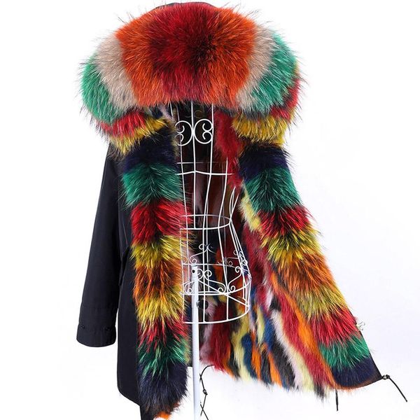 

fur maomaokong 2022 fashion new women's winter fur coat jacket with natural fur removable real fox fur lined big fur collar parkas, Black