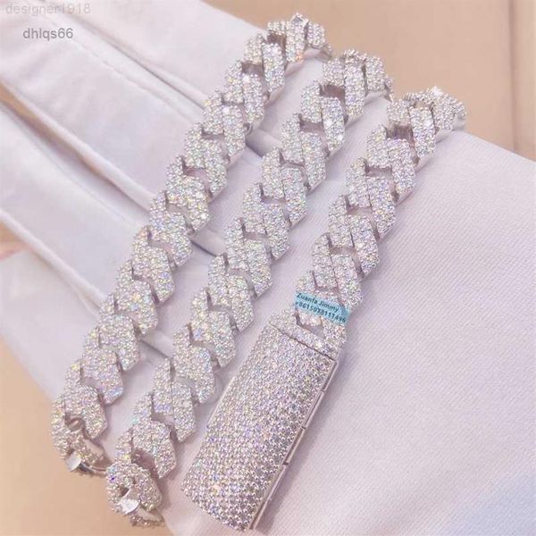 

custom made solid silver 10mm width necklace jewelry s925 pass diamond tester moissanite cuban chain3202