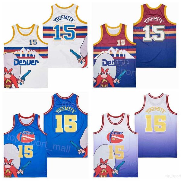 

moive basketball 15 yosemite sam jerseys mans college retro pure cotton for sport fans university breathable pullover retire team color blue, Black