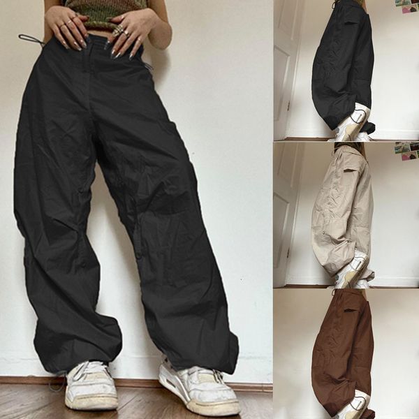 

women's pants capris women y2k cargo pants casual low waist drawstring joggers tech baggy trousers vintage loose solid wide leg pants s, Black;white