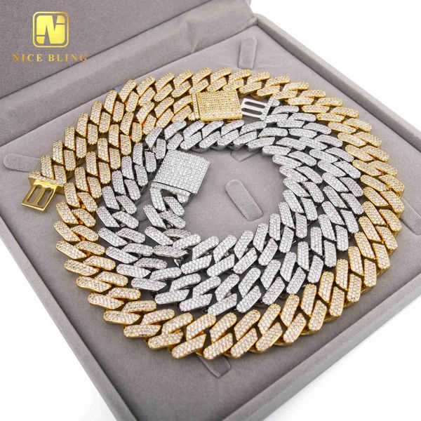 

19.3mm brass setting hip hop fine jewelry necklaces iced out zircon cuban chain men's jewelry copper cz cuban bracelet, Silver