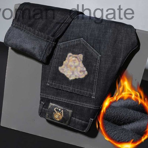 

men's jeans designer 2021 plush thickened new jeans men's black grey embroidery men's denim pants autumn and winter pbww, Blue