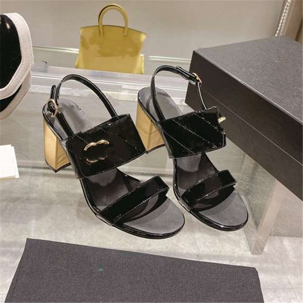 

fashion sandals luxury design 2023 channel women high heel leather letter logo wedding party casual slippers 011-018, Black