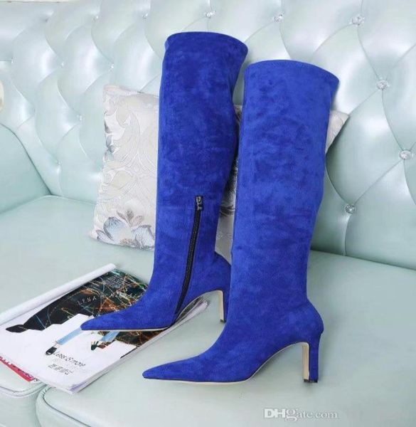 

blue wine gray black women over knee high boots shoes fashion autumn winter suede elastic slim thigh high boots ladies motorc8965779