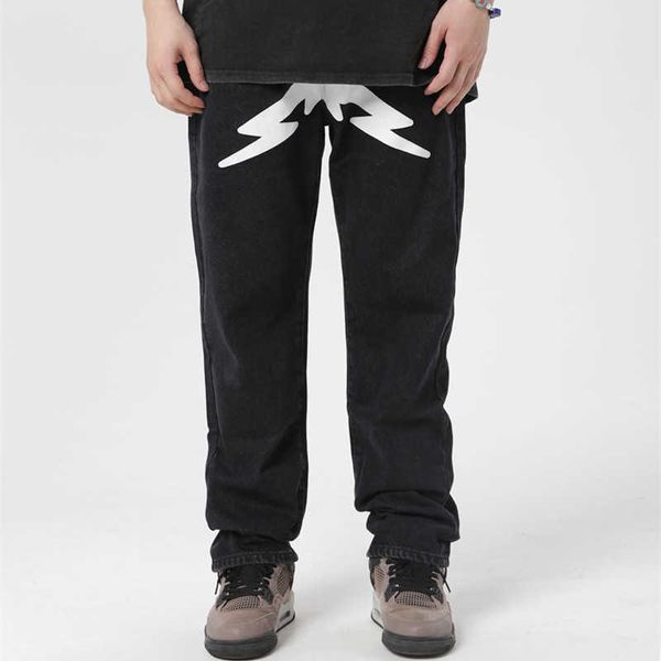 

men's jeans 2022 new fashion stars print black baggy men jeans pants y2k clothes hip hop straight elegant denim trousers pantalones hom, Blue