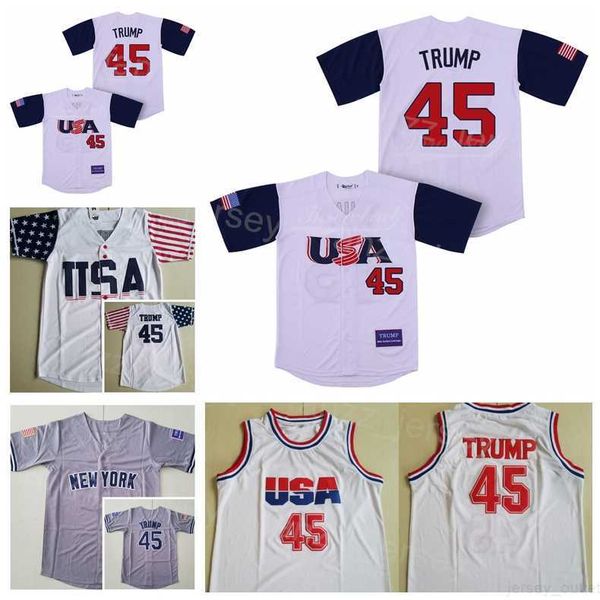 

moive 45 edworder trump baseball jersey us new york white grey all stitched retro cooperstown cool base retire sport breathable pure cotton, Black