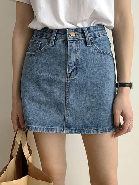 

skirts ailegogo summer women high waist slim fit short denim skirt streetwear female button aline mini jeans bottoms 230420, Black