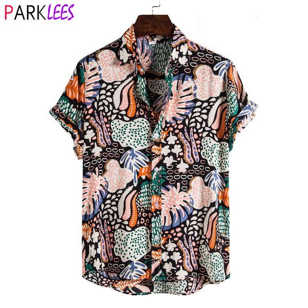 

men's casual shirts fashion dot mens hawaiian beach summer short sleeve floral print tropical aloha holiday vacation clothing 230421, White;black