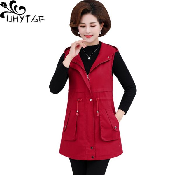 

vests uhytgf spring autumn vests for women midlength hooded sleeveless female jacket cotton comfort loose 5xl big size waistcoat 1471, Black;white