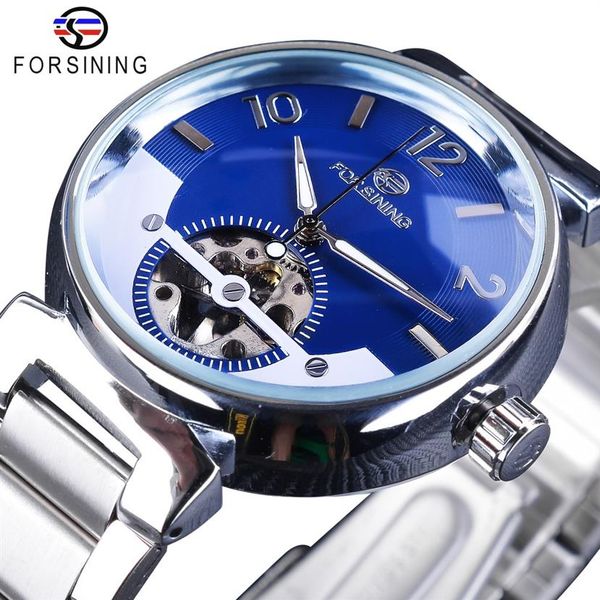 

forsining blue ocean dial retro fashion half skeleton design mens transparent skeleton brand luxury automatic wrist watches318q, Slivery;brown
