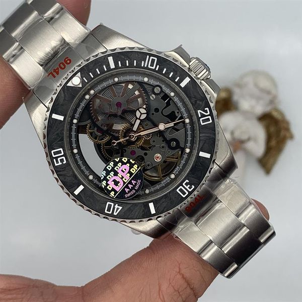 

2021 new model quality skeleton dial asia mechanical movement mens wristwatches 44mm mechanical transparent automatic mens wa186b, Slivery;brown