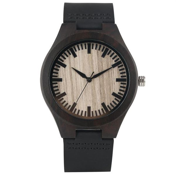 

casual full black bamboo watch men's sandalwood wrist watches bamboo analog quartz wristwatch leather strap band bracelet clo261c, Slivery;brown
