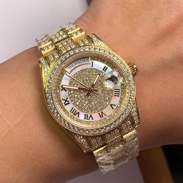 

full diamonds mens watch automatic mechanical watches 40mm stainless steel case montre de luxe191b, Slivery;brown