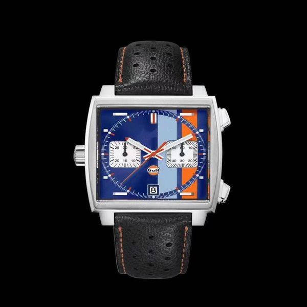 

luxury casual 44mm men's square vk64 quartz watch coated glass original pin buckle multi-color mens wristwatch300n, Slivery;brown