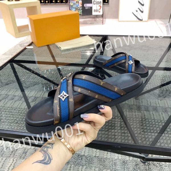 

new leather slide slippers designer flat men's summer sandals fashion luxury leisure resort beach, Black