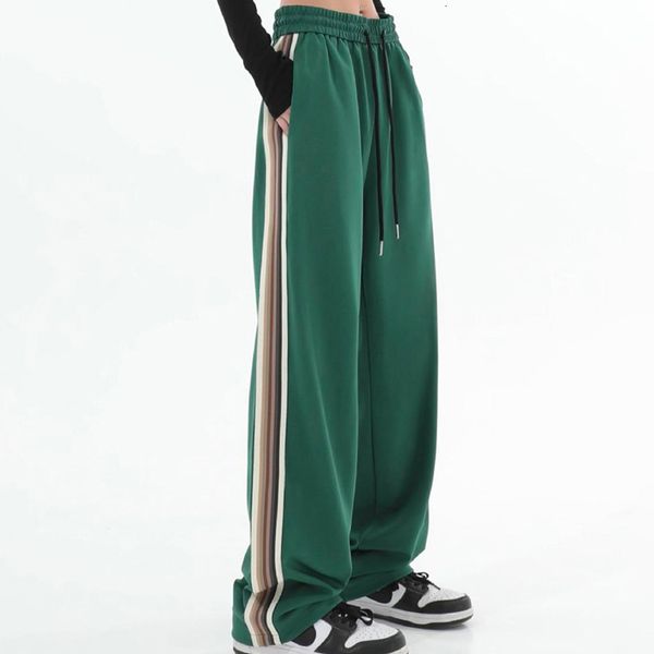 

women's pants capris women loose 4xl wide leg pants spring high waist straight elastic trousers casual korean lady harajuku streetwear, Black;white
