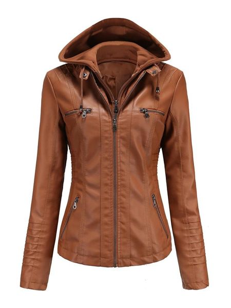 

jackets autumn winter pu faux leather jacket black women street moto biker leather coat hooded jacket lady oversize casual outerwear, Black;brown