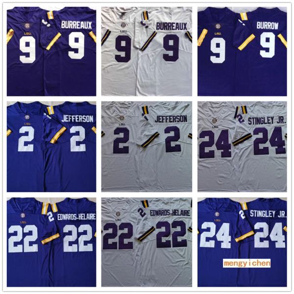 

ncaa college lsu tigers 9 joe burrow burreaux jerseys 2 justin jefferson 22 clyde edwards-helaire 24 derek stingley jr. football ed men, Black