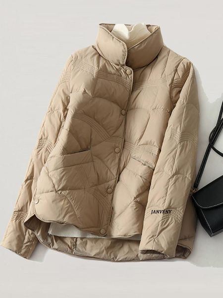 

parkas 2022 new winter lightweight short duck down jacket loose fit pocket buttons warm pocker female simple quilted puffer short coat, Black