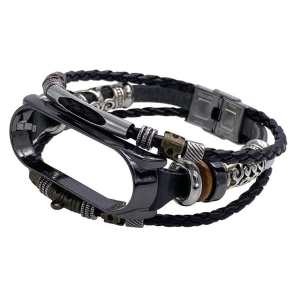 

watch bands for mi band 4 5 bracelet retro genuine leather wristband strap accessory metal case watchband miband273b, Black;brown