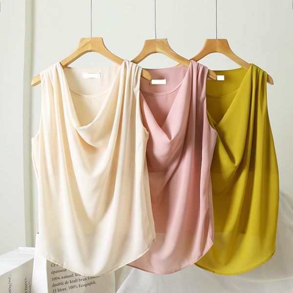 

tanks 2022 chic v neck sleeveless chiffon tank women summer style blouse female casual loose shirts solid vest clothing, Black;white