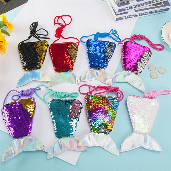 

accessories packaging mermaid tail sequin hanging strap zero wallet children's oblique cross long rope coin bag small wallet organizers