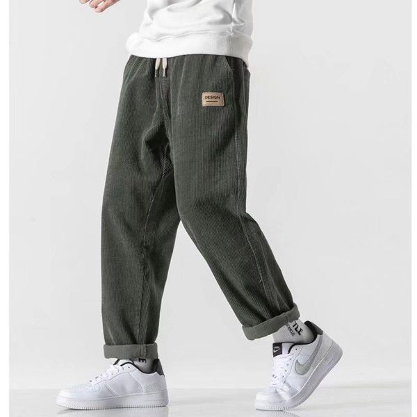 

pants 2022 spring casual pants men japanese retro corduroy trousers fashion elastic waist loose straight mens baggy homme sweatpant, Black