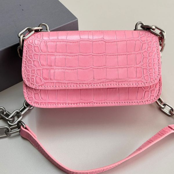 

chain shoulder bag messenger bags handbag purse genuine leather flip over crocodile pattern fashion silver hardware letter buckle lady clutc