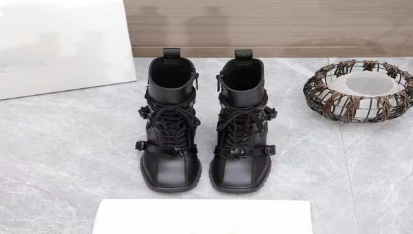 

luxury designers women half boots mixed color wool square toes rainboots chunky heels platform shoes combat ankle boot 34403212272, Black